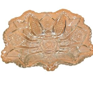 Indiana Glass Candy‎ Bowl Daisy Cut Vintage Rectangle Clear 10"x 8"x 3" Fruit